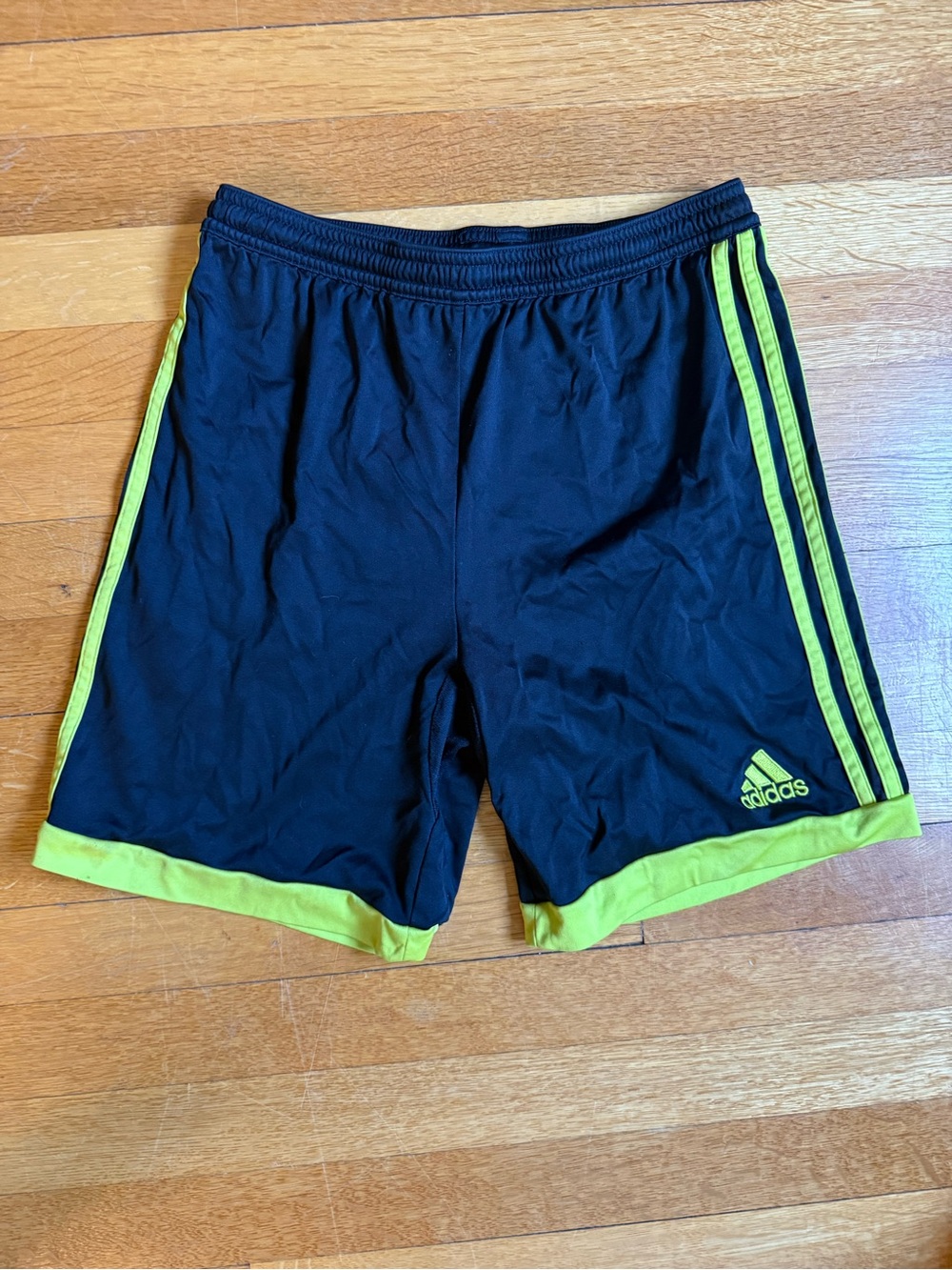 adidas youth Black & Neon Green Athletic Shorts